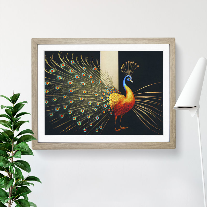 Cosmopolitan Peacock - Single Picture Frame Print, 46cm H x 64cm W x 2cm D, Oak
