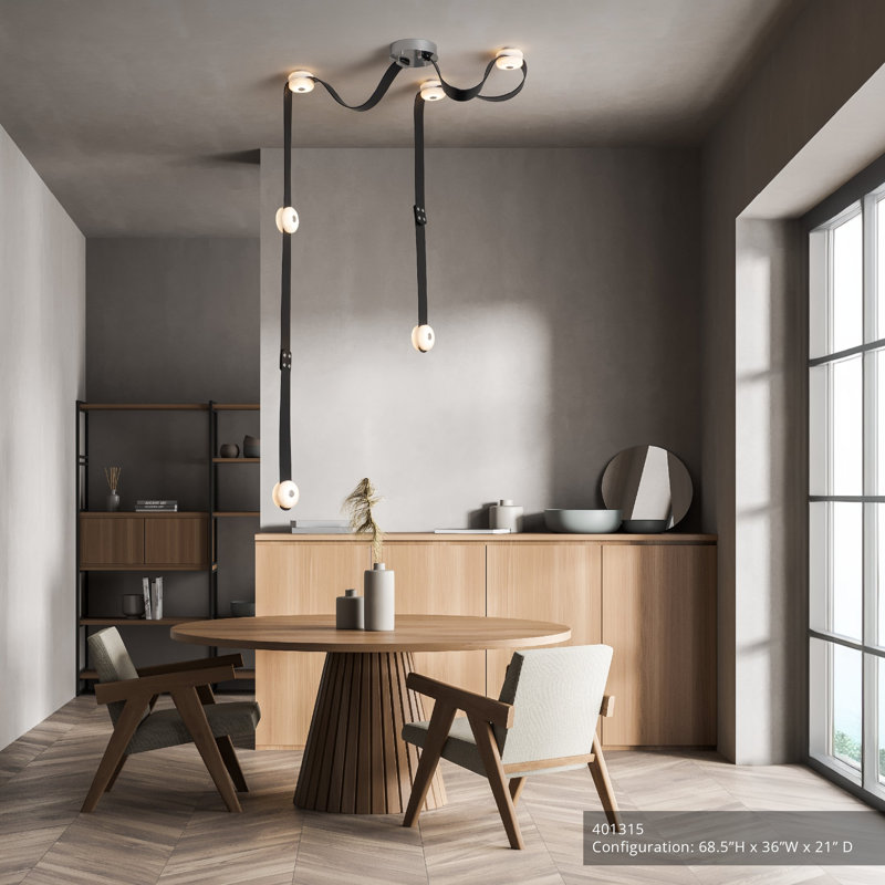 SNAPS 6 - Light LED Pendant by Andy Morter, Sterling, Black Leather