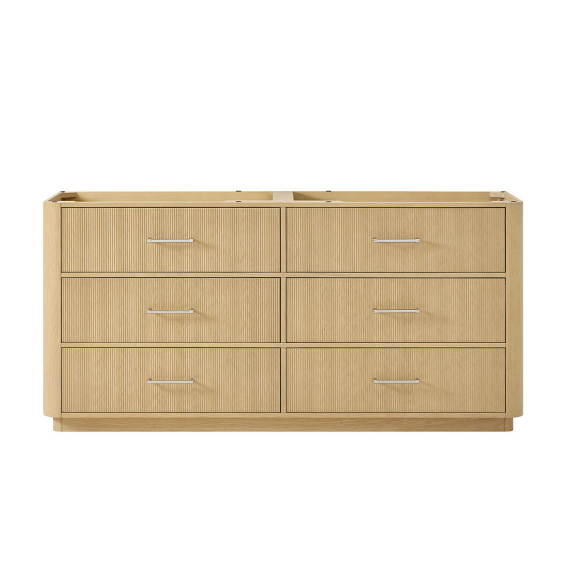 Meuble-lavabo double Francesca 72 pouces en chêne scandinave, sans comptoir ni lavabo, garniture en nickel brossé