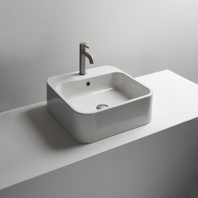 WS Bath Collections Cosa 18.9'' Ceramic Square Vessel, Wall Mount Bathroom Sink with Overflow
