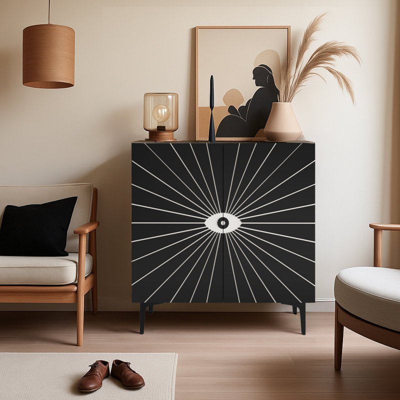 Armoire décorative moderne en bois à 2 portes avec motif réglable
