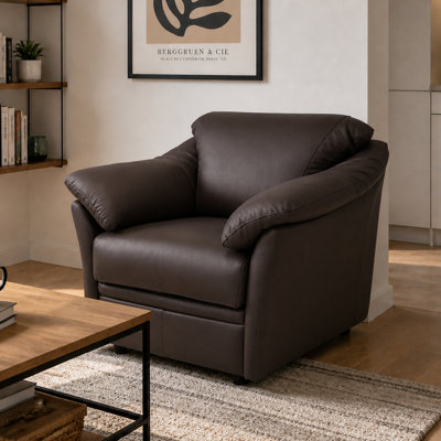 Ramdev Top Grain Leather Chair with Cushioned Back and Pillow Top Arm