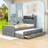 Wood Bed with Storage Headboard,Outlets,Twin Trundle and Three Drawers-1059817227-1059817228