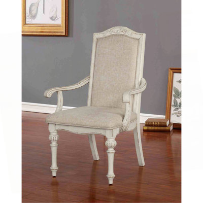 Chaise de salle à manger rustique 2 pièces avec accoudoirs et siège rembourré en bois complexe avec finition blanc antique