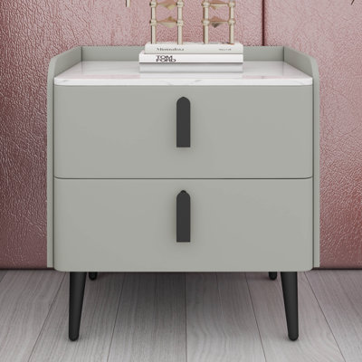 Modern Pu Nightstand With Marble Tabletop