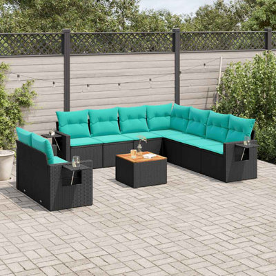 Ensemble de canapé de patio 10 pièces avec coussins en rotin de polyester