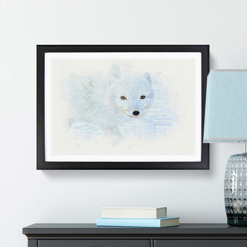 Winter Fox in Abstract - Picture Frame Graphic Art Print, 60cm H x 91cm W x 2cm D, Black