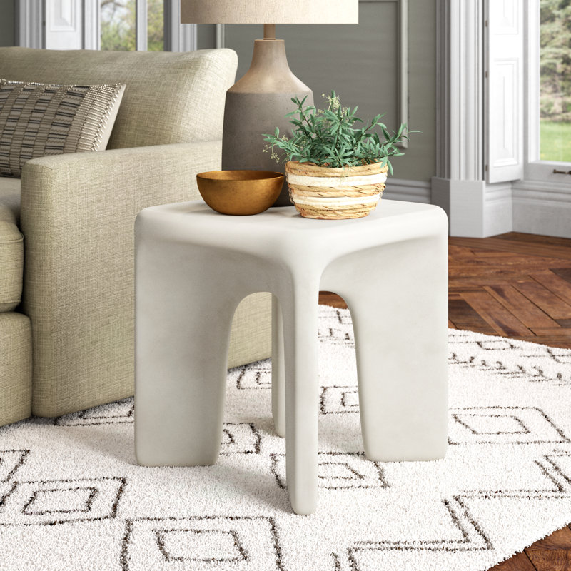 Lela Concrete Top End Table, White