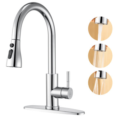 Single Handle Pull Down Sprayer Kitchen Faucet High Arc Stainless Steel Faucet with 3-Function Sprayer -  GAGALIFE, JJL-CL-PT-SDP-C