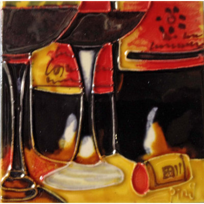Dark Wine 4" Wall Décor 4x4" Ceramic Art Tile Drink Holder and Coaster