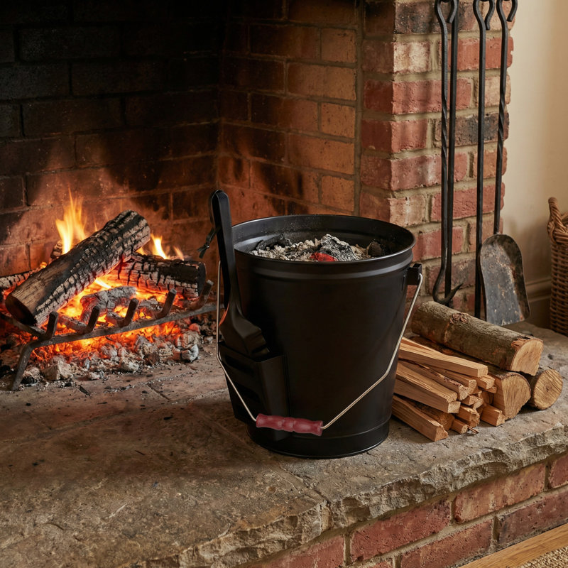 Seau en frêne Symple Stuff - Seau en métal de 4,75 gallons avec couvercle et pelle pour foyer ou cendres de foyer - Outils pour foyer résistant à la chaleur