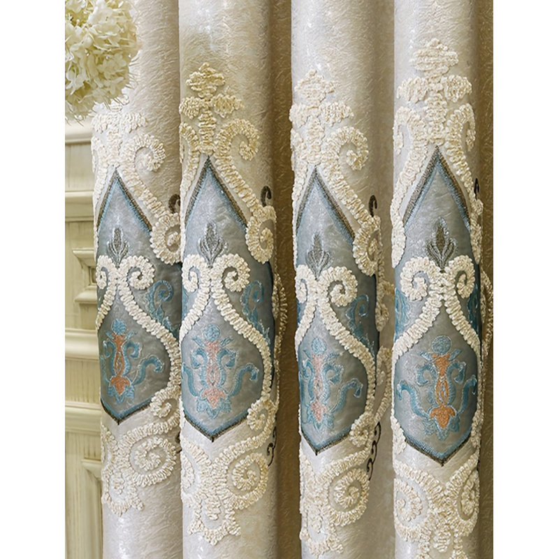 2 Pieces Of High-end European-style Embroidered Curtains Are Finished For Living Room, Bedroom, Villa And Balcony, With Floor-to-ceiling Blackout Curtains In Gray And Perforated