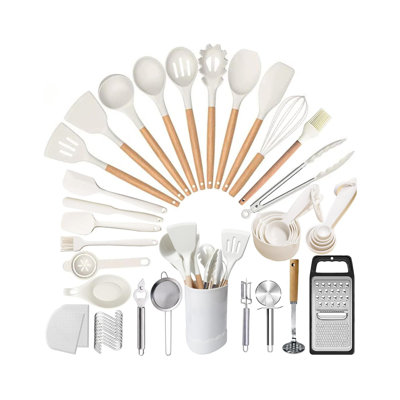 46Pcs Kitchen Utensils Set,Heat Resistant,Nonstick,White