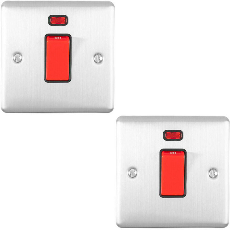 2 PACK 45A DP Oven Switch & Neon Appliance Light CHROME & White Trim, Silver/Black, Satin