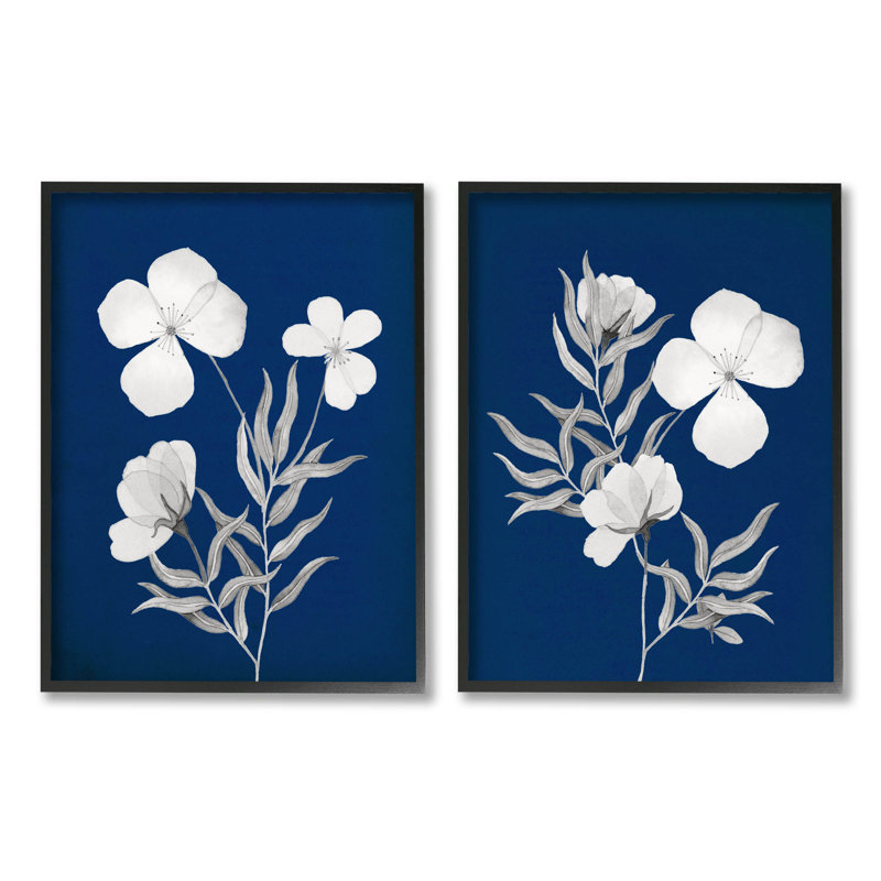 «Bold White Anemone Sprigs», ensemble de 2 estampes numériques par Kourtni Gunn, H 20 po x l 32 po x P 1,5 po, Blanc