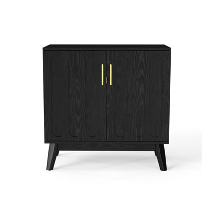 Buffet cannelé avec pieds et rangement en bois massif