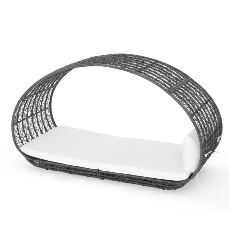 Gray and White Aluminum Wicker Outdoor Daybed with Cushions
