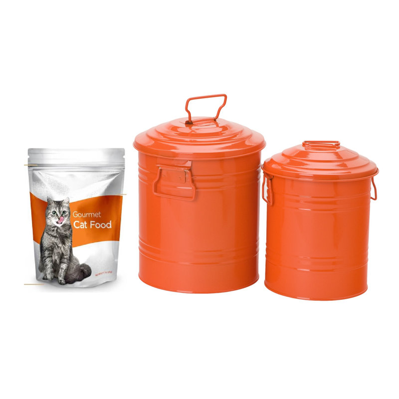 2 Piece Enameled Galvanized Steel Bucket Set, Tangerine