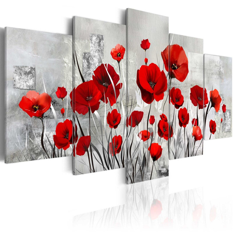 Floral Botanical Style - 5 pièces, impression sur toile tendue, H 40 po x l 80 po x P 0,7 po
