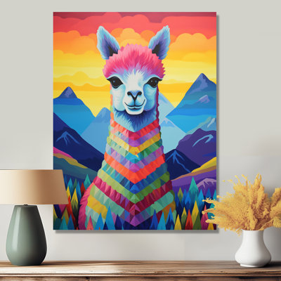 Alpaga coloré au Chili, paysage de montagne - lama, décoration murale