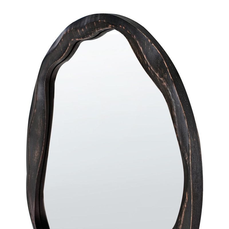 Solid Wood Round Floor Mirror