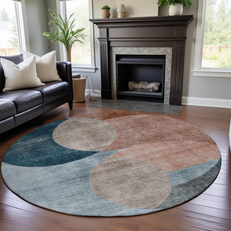 Premium Machine Washable Alves AMF1140 Geometric Rug, Round 8'