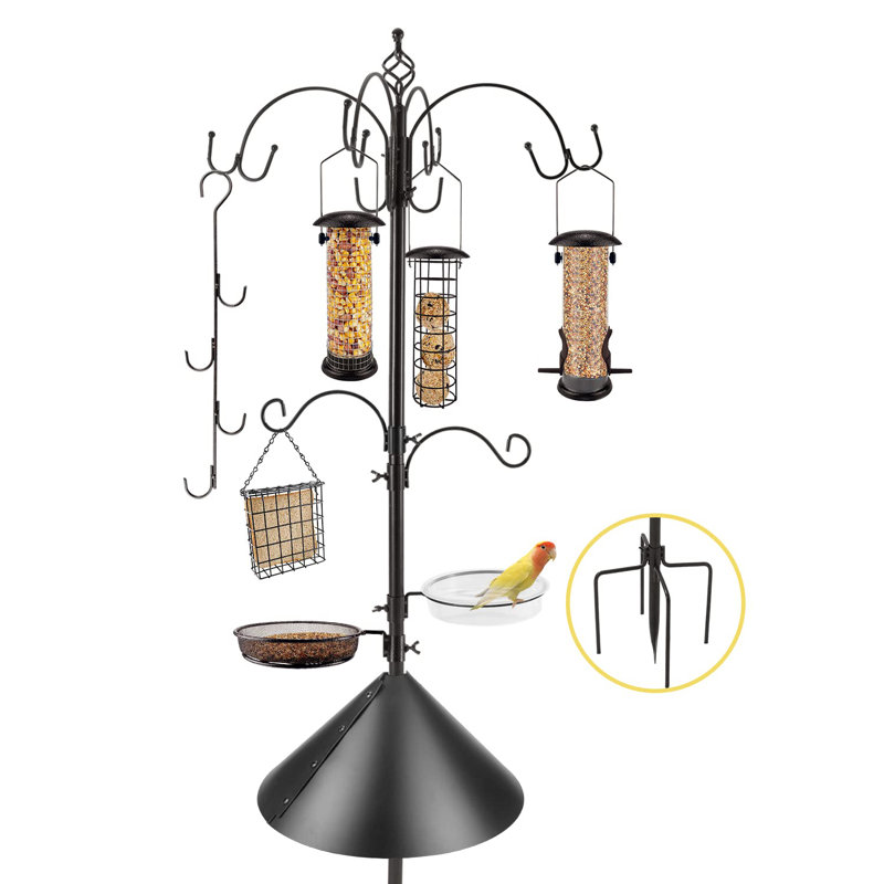 Adjustable 94-Inch Bird Feeding Station - Multi-Hook Stand With Squirrel Baffle And Durable Design