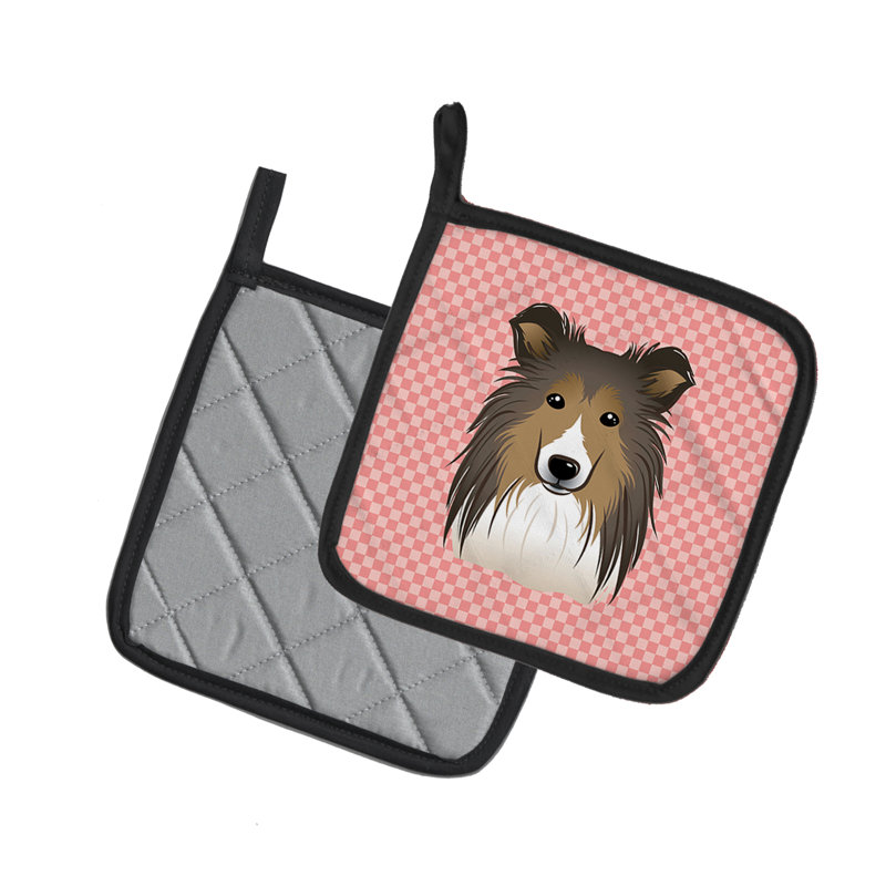 Cuisinier poignée sheltie caroline trésors Checkerboard, Rose