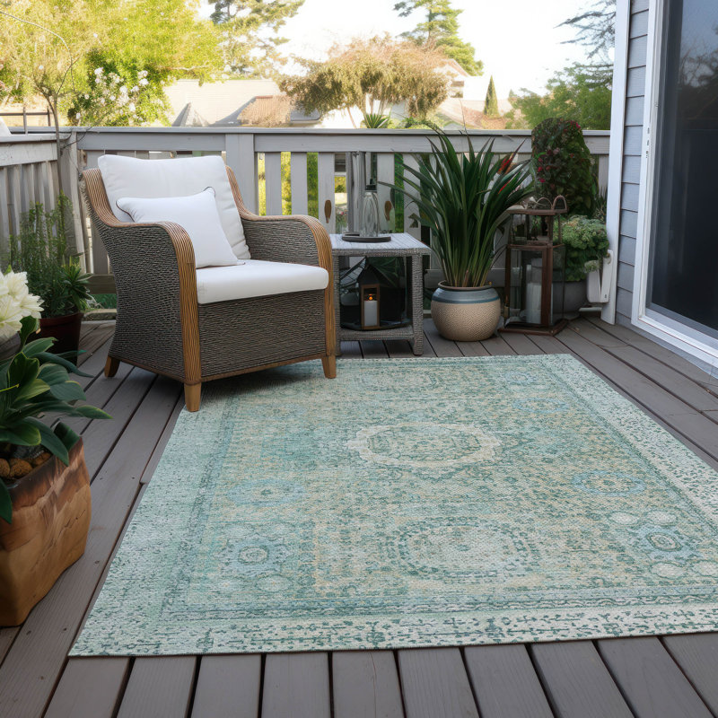 Tapis turquoise intérieur / extérieur lavable à la machine, Rectangle 10 pi x 14 pi