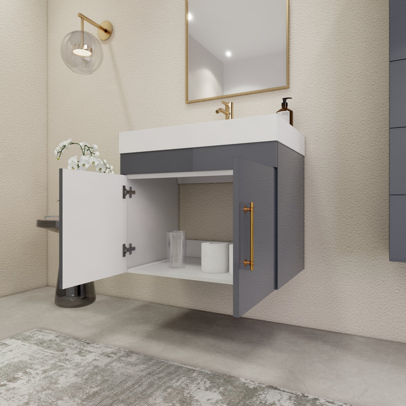 Ensemble de meuble-lavabo simple 29,5 po, Gris lustré
