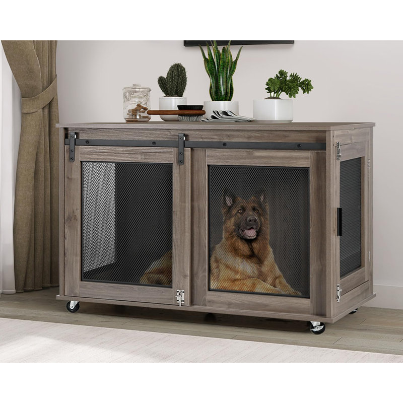 Meuble pour chien avec roulettes et dessus rabattable, Gris, H 31,5 po x l 46,46 po x P 27,56 po