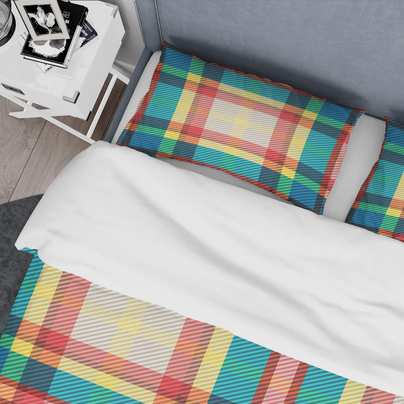 Ensemble de housse de couette mid-century tartan texture iii mid-century, Housse simple + 1 taie décorative