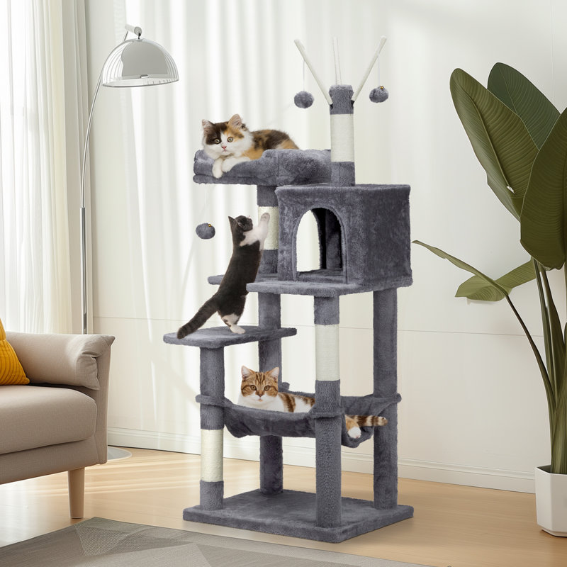 Arbre à chat avec lit plateforme Geraurd, Gris foncé
