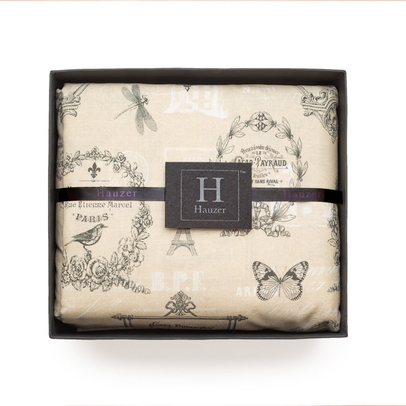 French Country Print, 100% Cotton Sheet Set, King Fitted Sheet with 2 Pillowcases, Linen/Grey