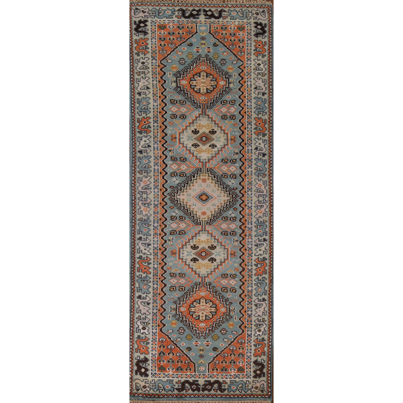 Tapis de couloir géométrique Heriz Serapi fait à la main 3 x 8