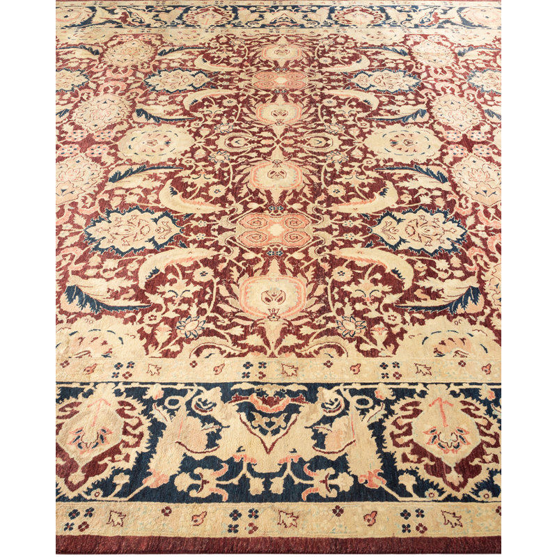 Tapis unique noué à la main Keenan - bourgogne, 8 pi x 10 pi 1 po