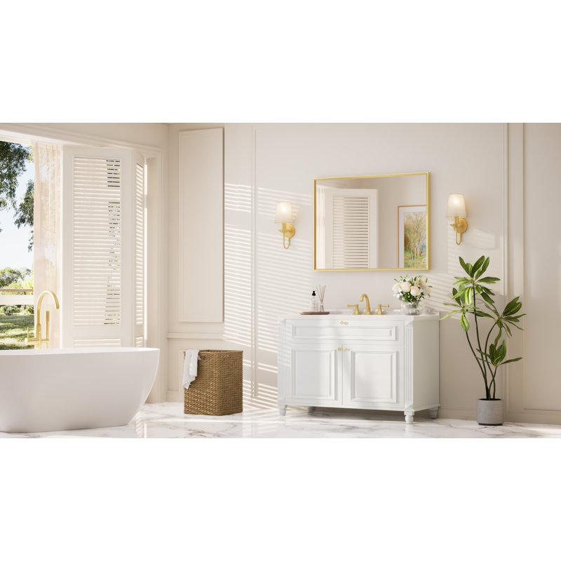 Bathroom Vanity Mirror with Aluminum Frame and Tempered Glass, Brushed Gold, 40" x 30", Rectangle
