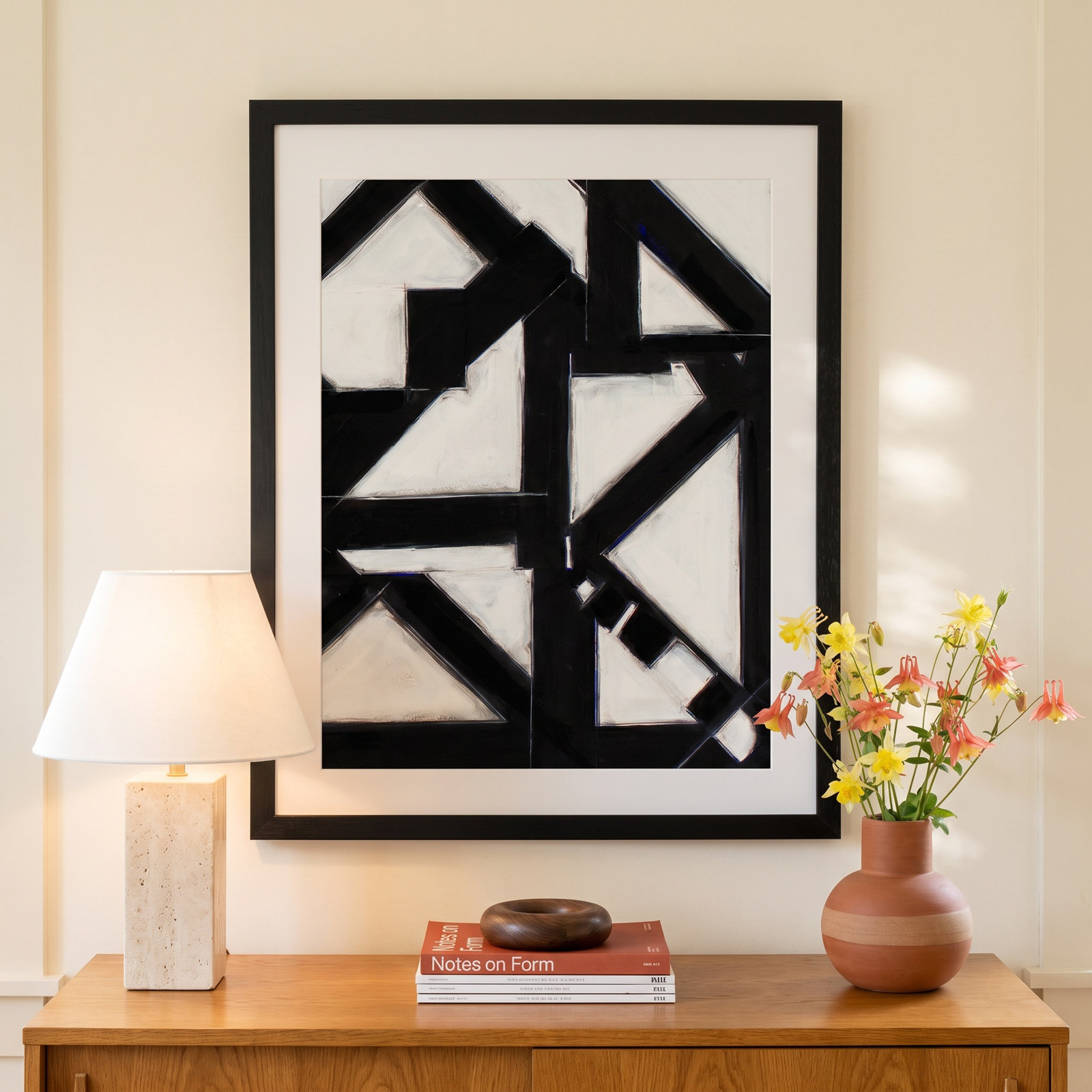 Tulare "Topographic V" Print, 17" H x 14" W x 1" D, Black