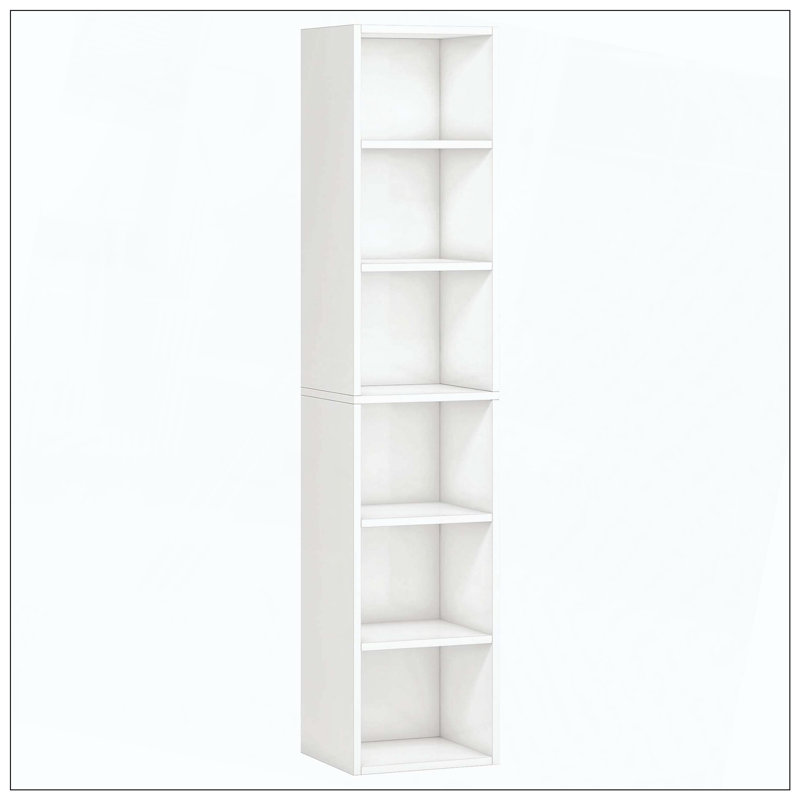 Bibliothèque à 6 niveaux de rangement étroits, Blanc