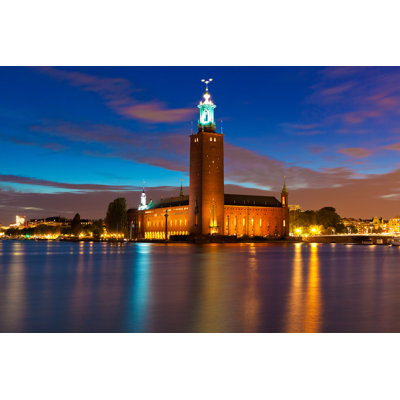 Night View Of The City Hall In Stockholm, Sweden - Wrapped Canvas Print