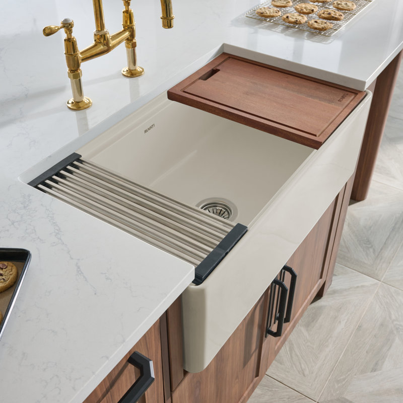 33'' L Double Bowl Fireclay Kitchen Sink, Emerald Green