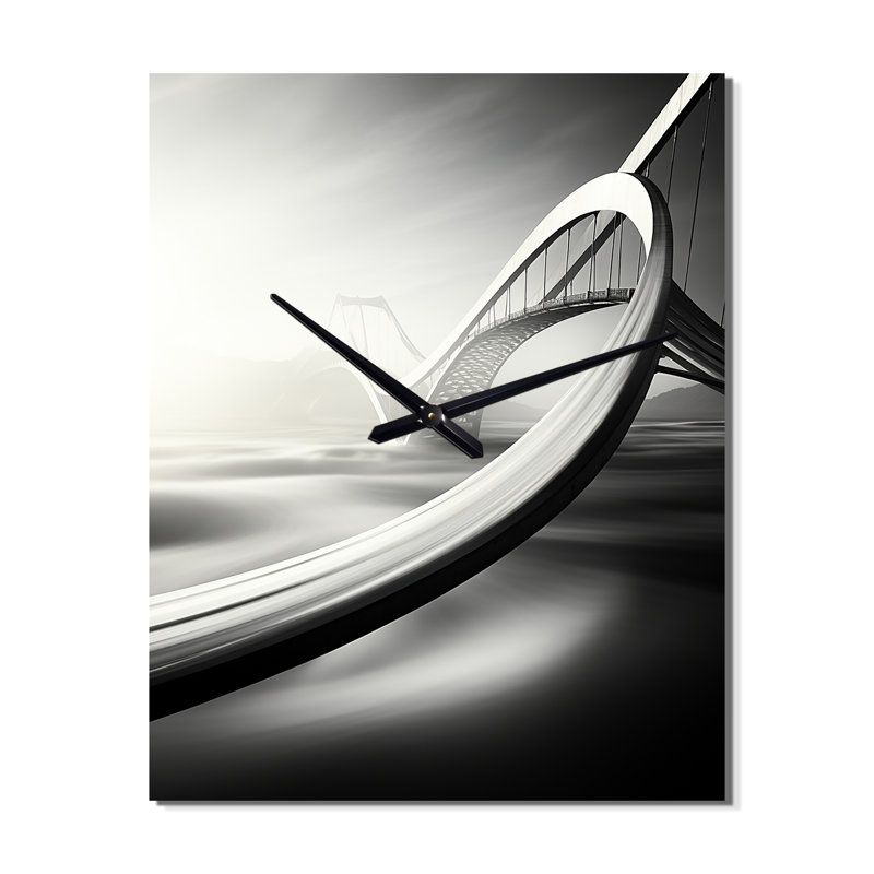 Horloge murale grise moderne Bridge In Motion I - paysages urbains, H 32 po x l 16 po x P 1 po