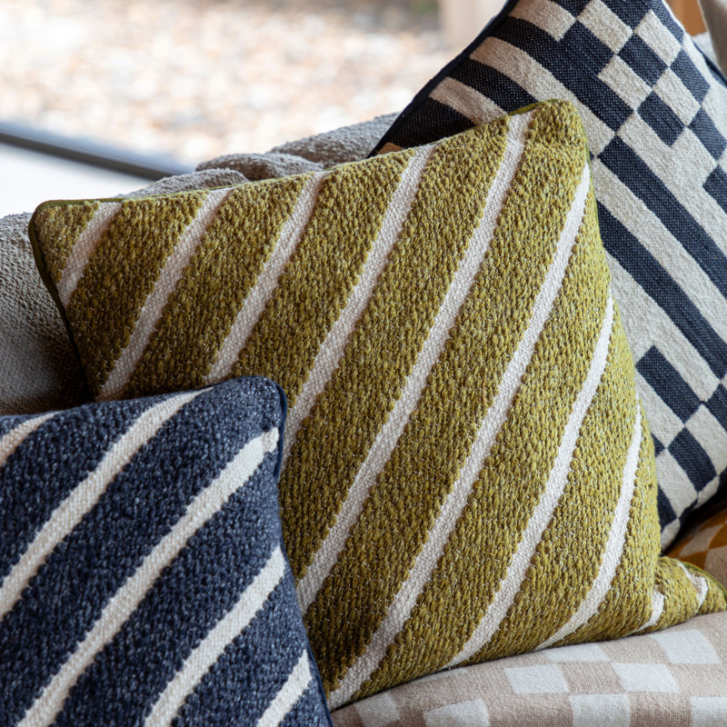 Square Cushion, Green Striped, Feather