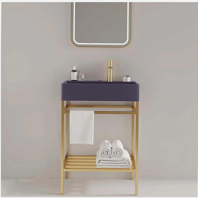 Commode de salle de bain 24 po avec bol en céramique, ensemble de comptoir de salle de bain indépendant, bol en céramique rectangulaire sans robinet