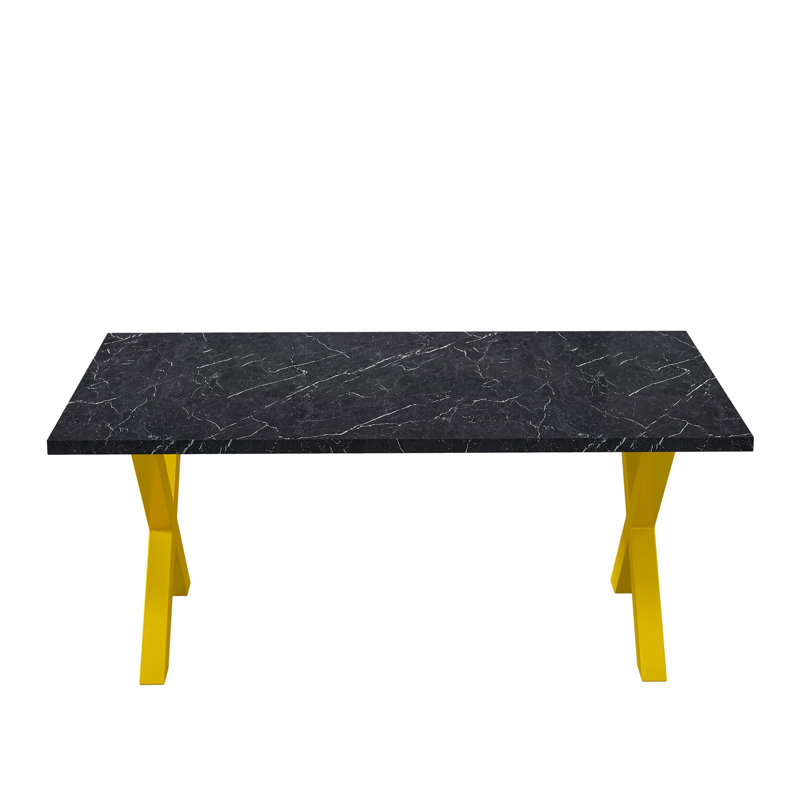Javier Square Dining Table with Printed Marble Table Top,Kitchen Table,Dining room table, Black Marble, Gold