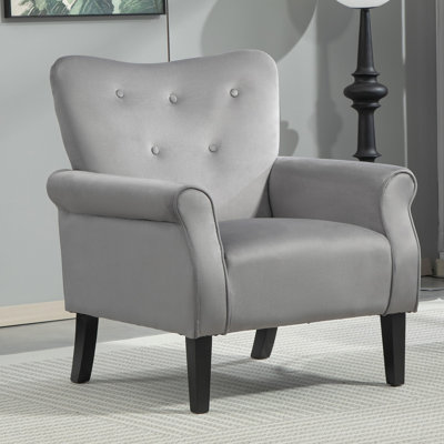 Mid-Century Modern Wingback Accent Chair, Upholstered Fabric Armchair with Sturdy Wood Legs