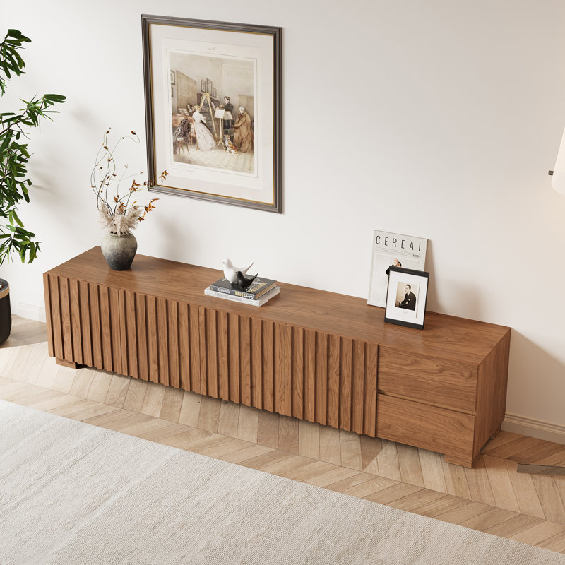 79" Mid Century Modern TV Stands, Wood Media Console with Ample Storages, Brown