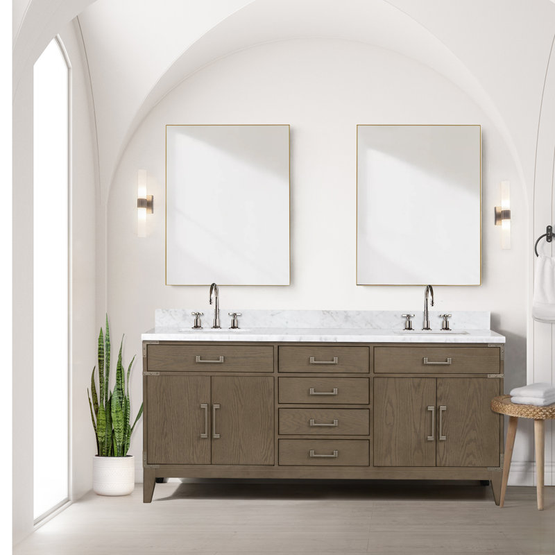 Double Bathroom Vanity with Top, White Oak/Silver, Gray
