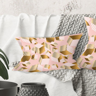 Gold And Rose Cubes II - Mid-Century ModernPrinted Throw Pillow