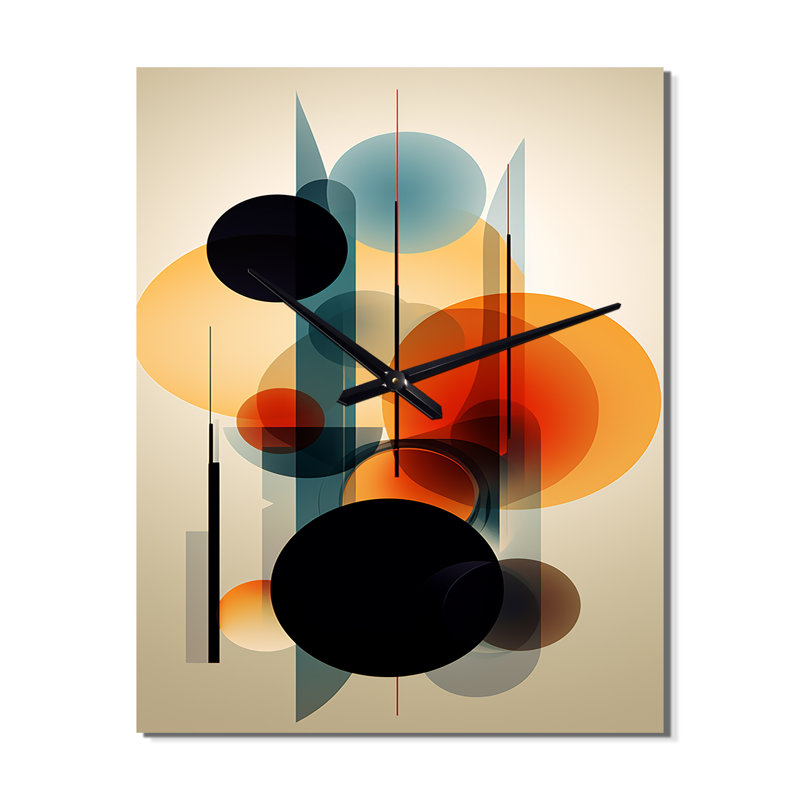 Rétro géométrie circulaire orange II - Très grandes horloges murales géométriques modernes, H 32 po x l 24 po x P 1 po